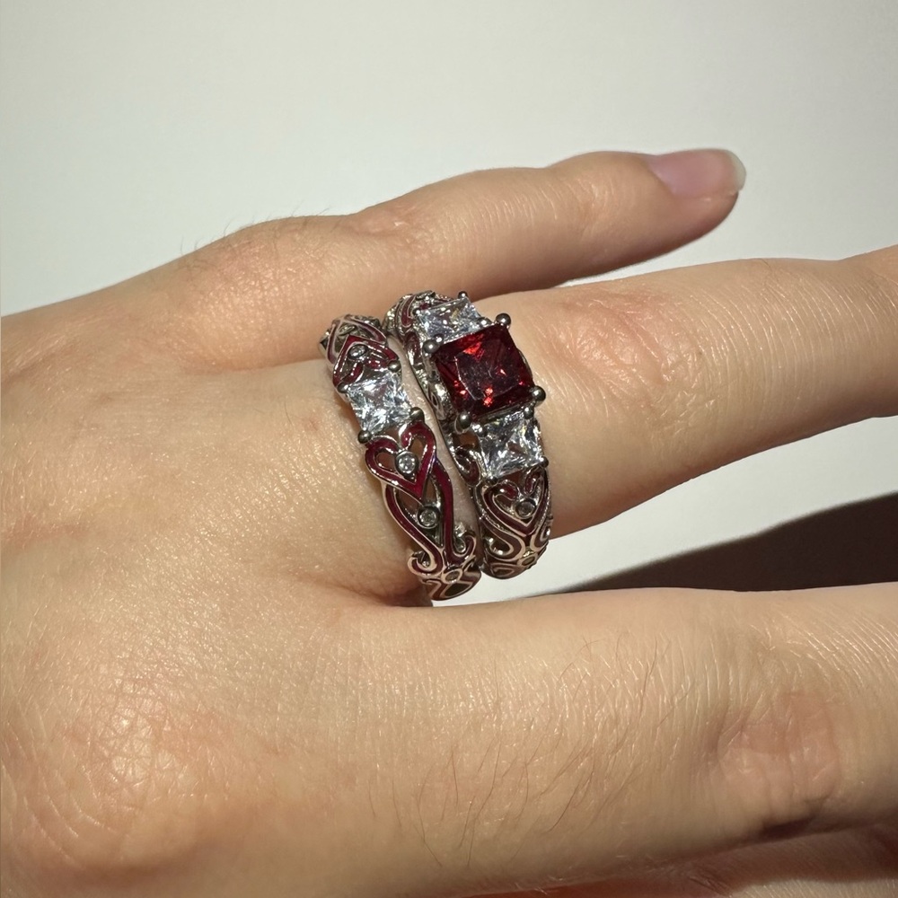 Intricate Red and Silver Ring with Bold Design